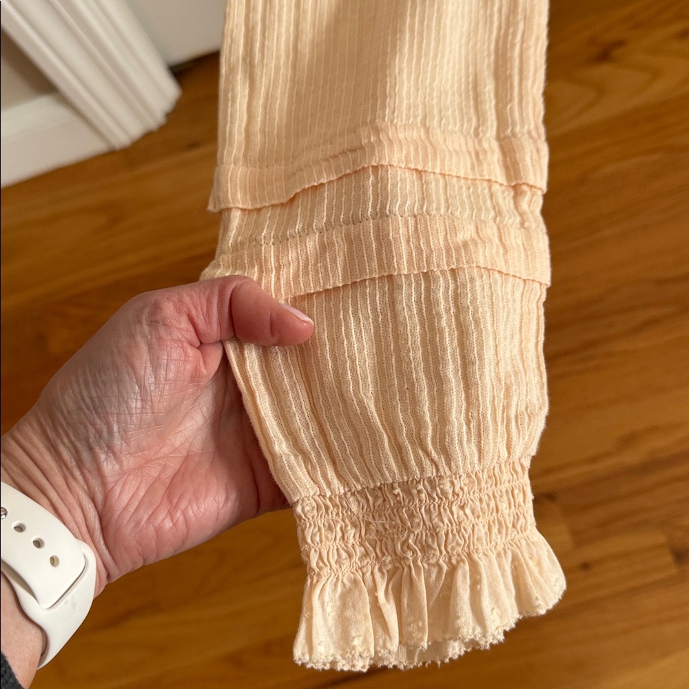 Faherty Light Peach Ruffled Button-Front Blouse - Picture 6 of 8